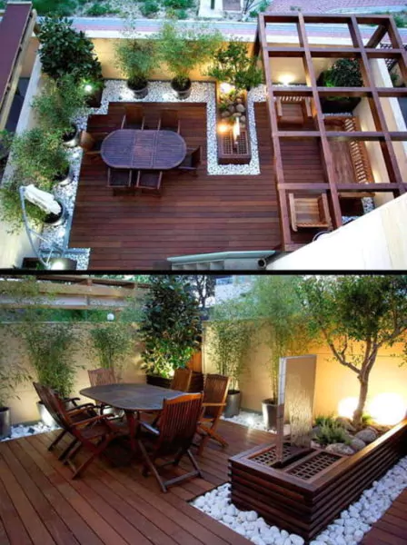 desain teras rooftop rumah kecil untuk makan bersama