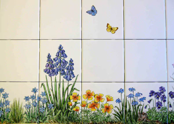 keramik dinding teras motif bunga minimalis