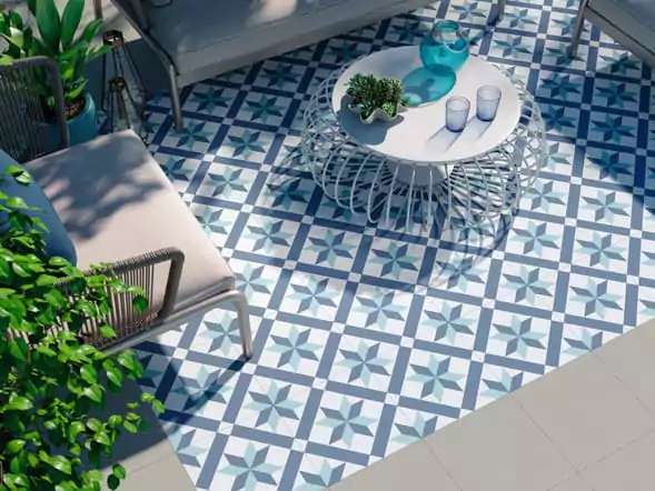 warna keramik lantai teras yang bagus - biru