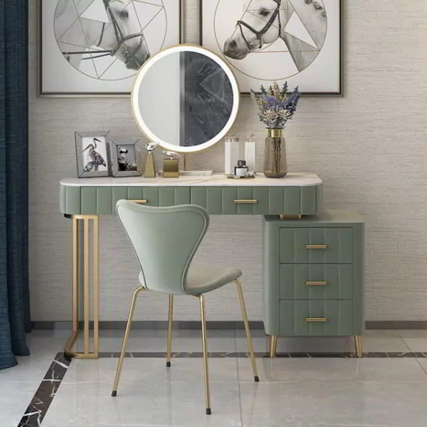 meja rias minimalis modern dari besi dan kayu