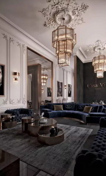 ruang tamu mewah klasik menggunakan karpet