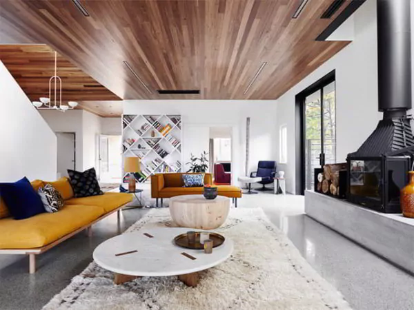 bikin cat dinding sebagai yang berfungsi sebagai pemisahnya - ruang tamu dan ruang keluarga tanpa sekat