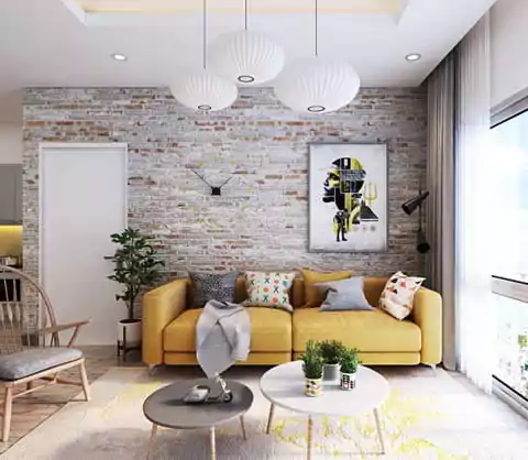 desain dinding ruang tamu menggunakan wallpaper